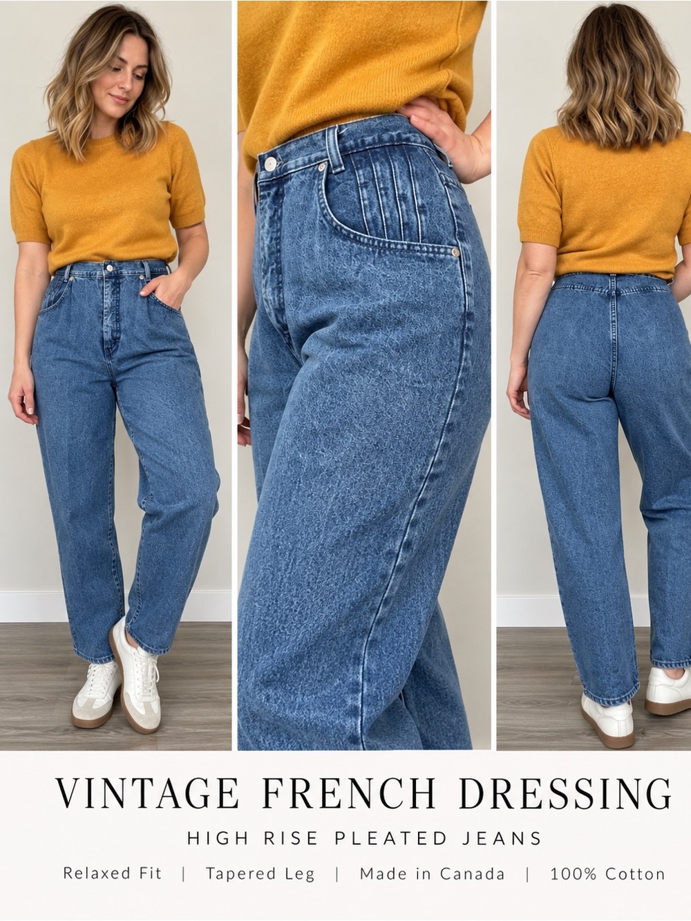 Vintage French Dressing High Rise Pleated Jeans 80s Tapered Mom Fit Pant